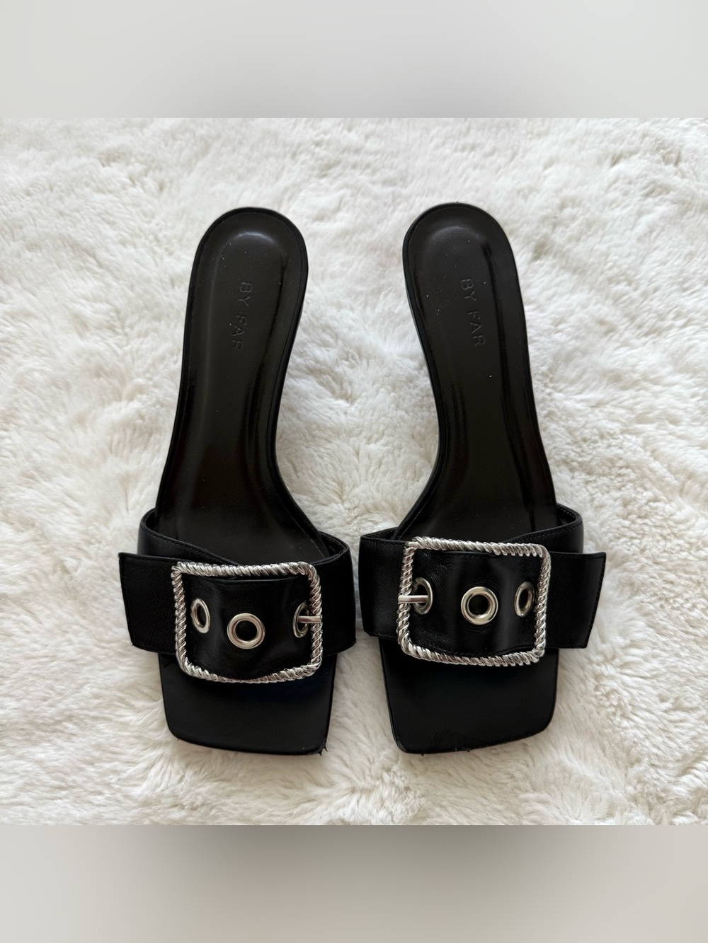 By Far women black leather sandals size 37 EU
